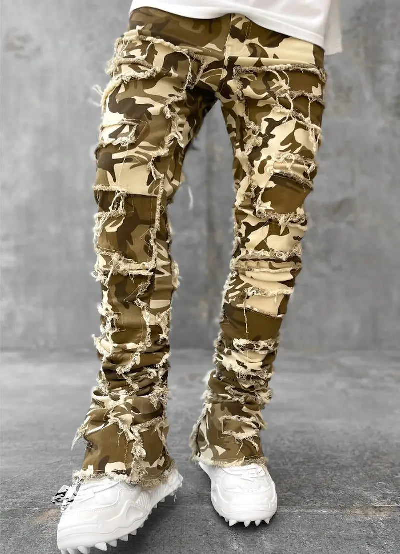 Men Trousers Individual Patched Pants Long Tight Fit Stacked Jeans for Mens Clothing - Basili Apparel Co.313038961978