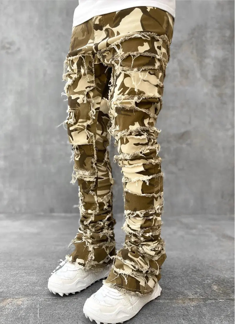 Men Trousers Individual Patched Pants Long Tight Fit Stacked Jeans for Mens Clothing - Basili Apparel Co.313038961978
