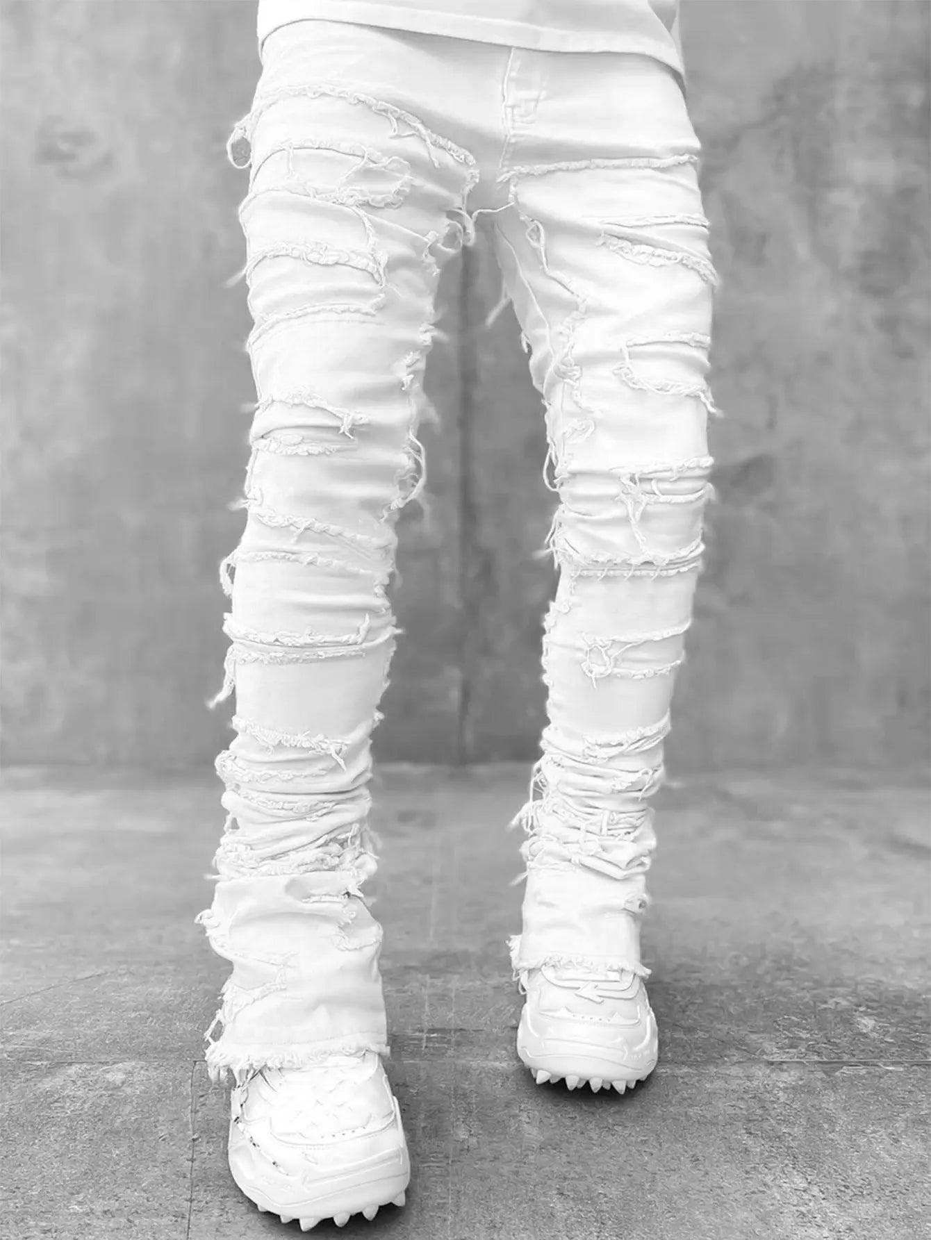 Men Trousers Individual Patched Pants Long Tight Fit Stacked Jeans for Mens Clothing - Basili Apparel Co.313035337332