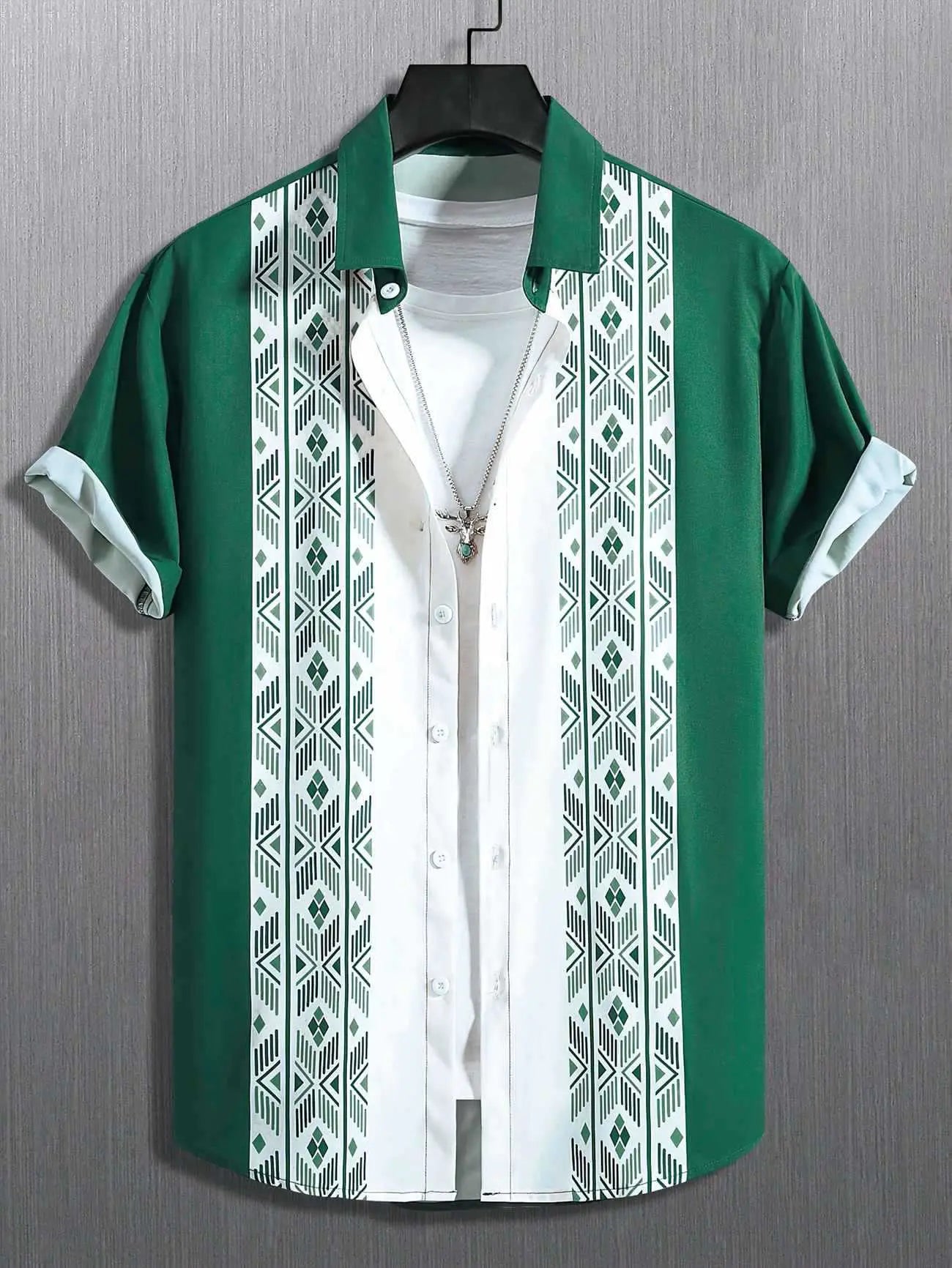 Men's Contrast Color Loose Short - sleeved Shirt Lapel - Basili Apparel Co.