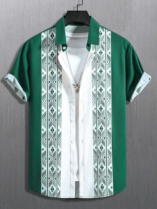 Men's Contrast Color Loose Short - sleeved Shirt Lapel - Basili Apparel Co.