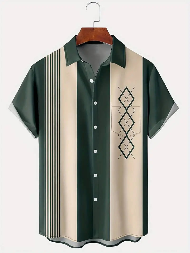 Men's Contrast Color Loose Short - sleeved Shirt Lapel - Basili Apparel Co.