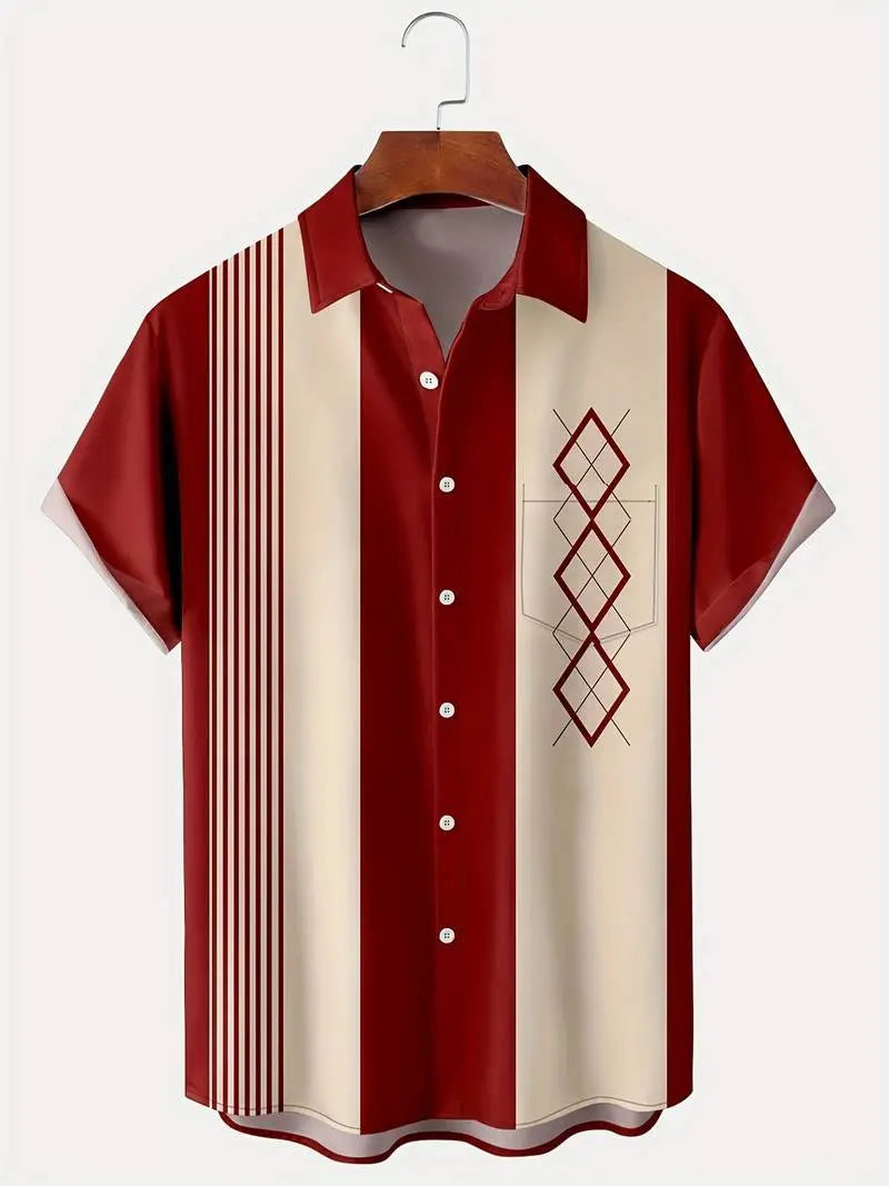 Men's Contrast Color Loose Short - sleeved Shirt Lapel - Basili Apparel Co.
