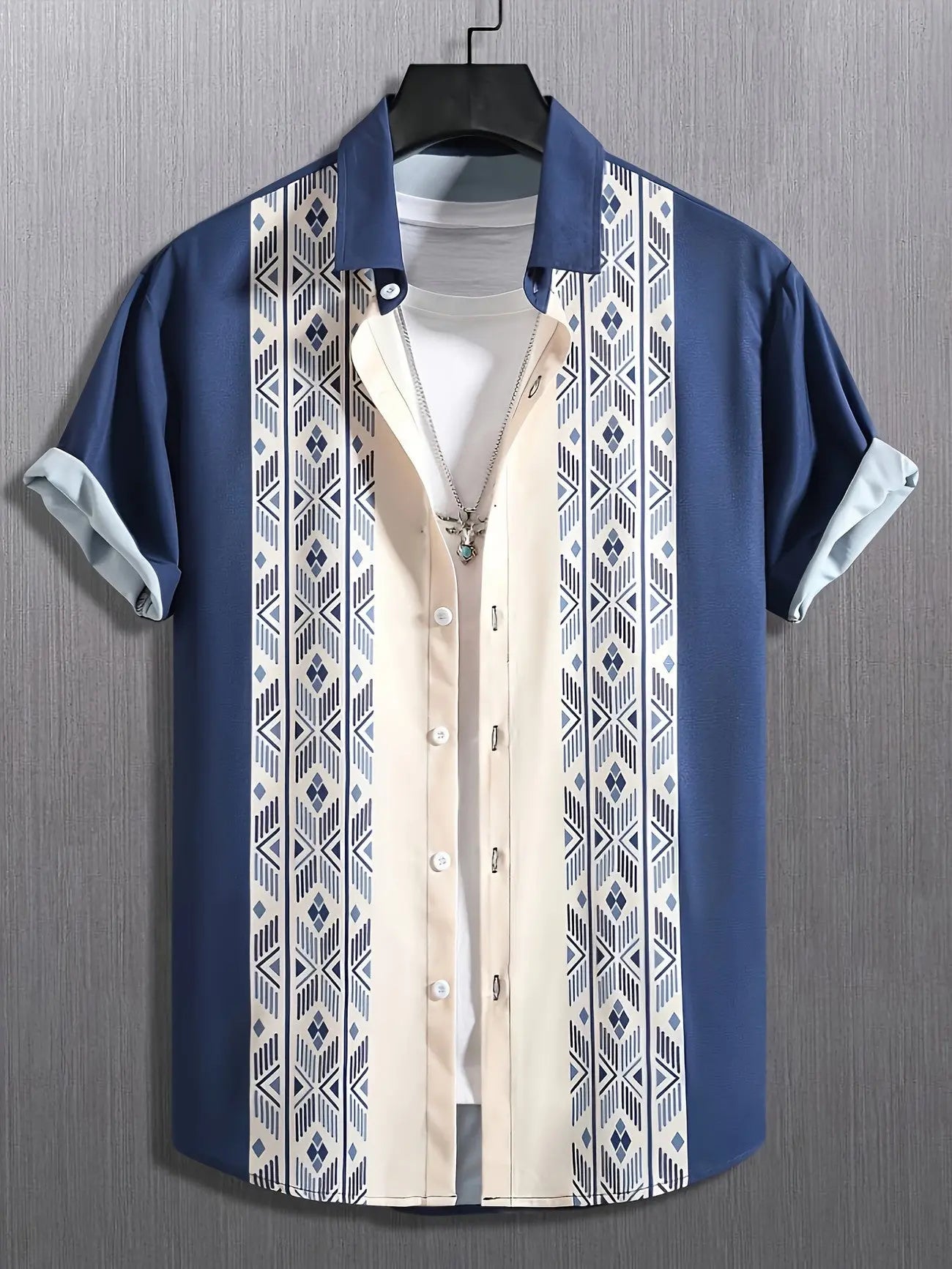 Men's Contrast Color Loose Short - sleeved Shirt Lapel - Basili Apparel Co.