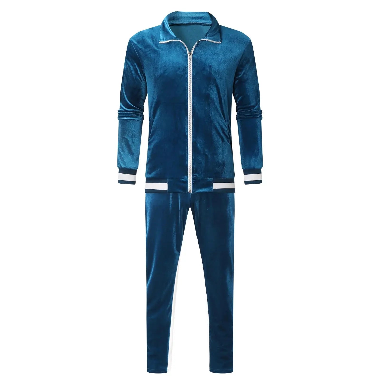 Men'S Two Piece Sweatsuits Clearance Striped Soft Golden Velvet Tracksuit for Men Casual Long Sleeve Zip up Jacket Sport Jogger Sweatpant Set Lightweight Outfit Set Blue S - Basili Apparel Co.313051769728