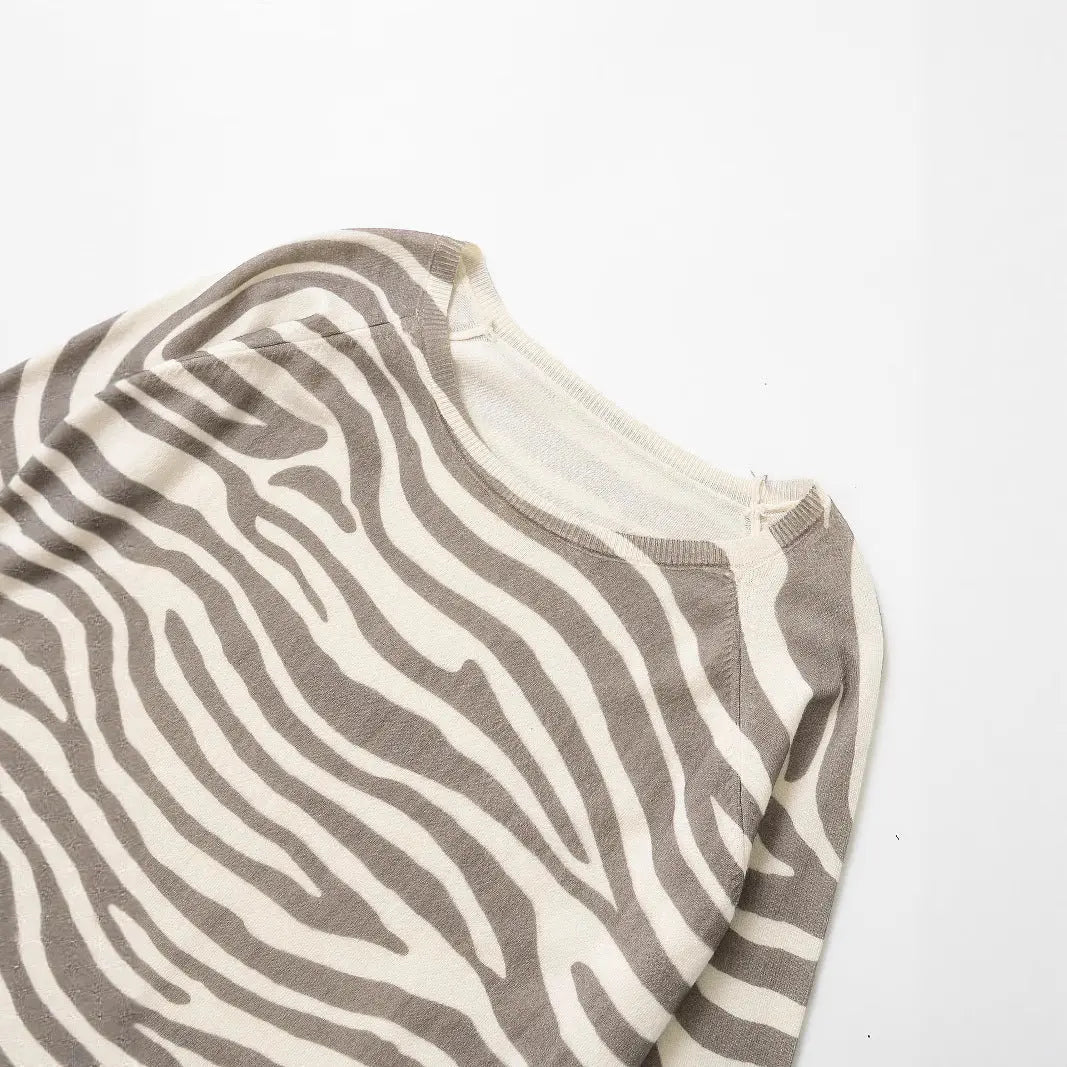 Stripes & Style – Long Sleeve Zebra Sweater Top - Basili cart